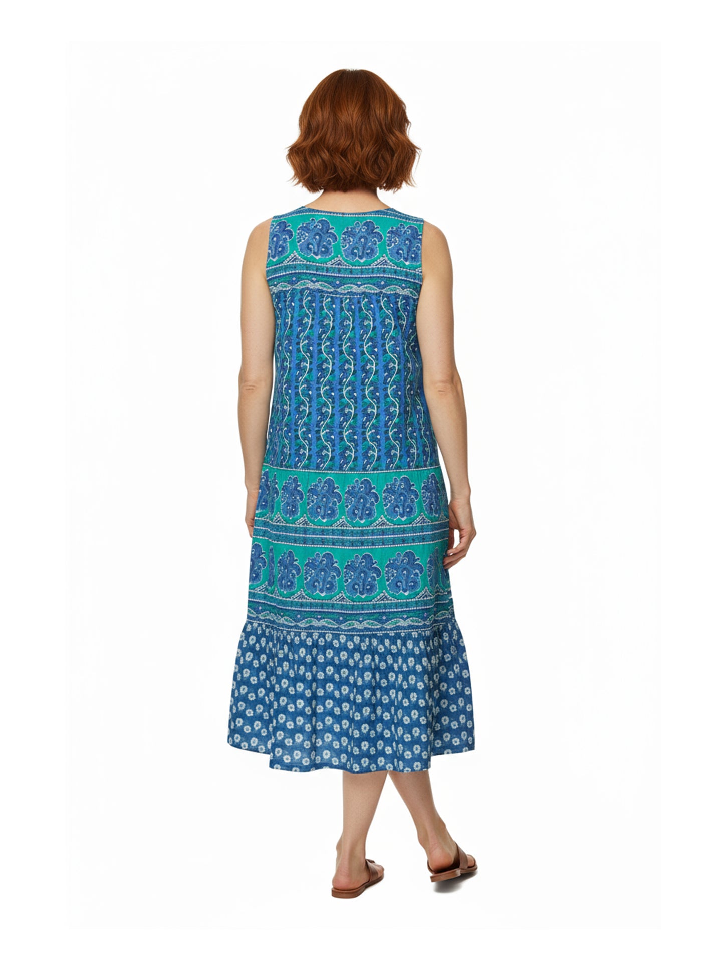La Cera Plus Size 100% Cotton Border Print  Dress - La Cera