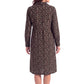 La Cera Long Sleeve Floral Button Notch Collar Short Dress