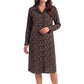 La Cera Long Sleeve Floral Button Notch Collar Short Dress