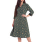 La Cera Long Sleeve Floral Button Notch Collar Short Dress