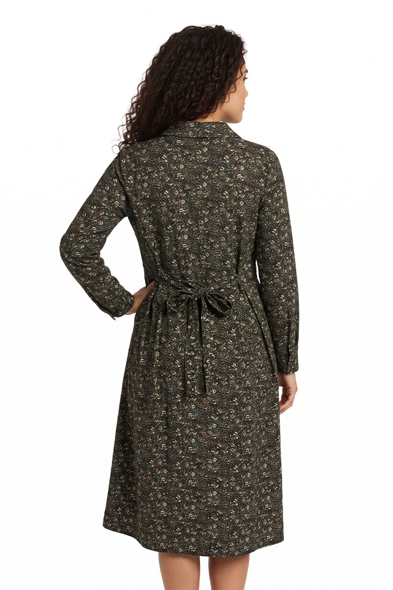 La Cera Long Sleeve Floral Button Tuck Front Dress - La Cera
