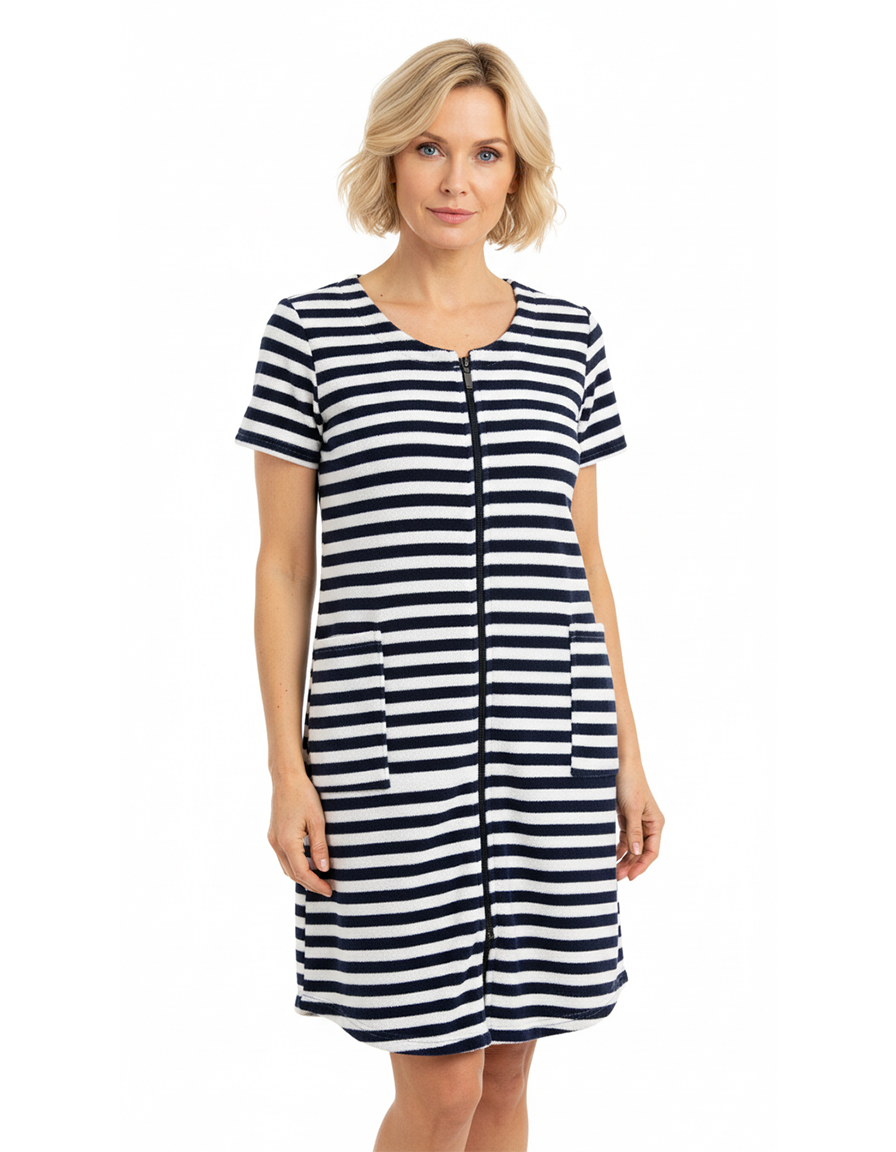 La Cera Terry Cap Sleeve Zip Up Chemise