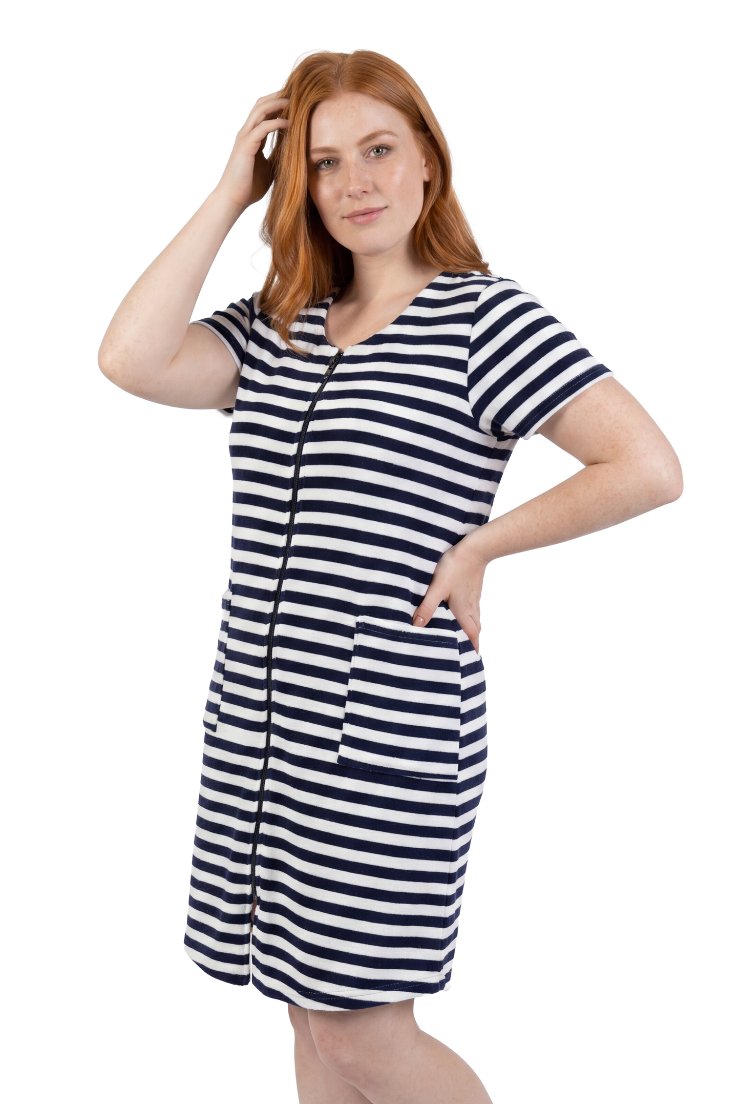 La Cera Terry Cap Sleeve Zip Up Chemise