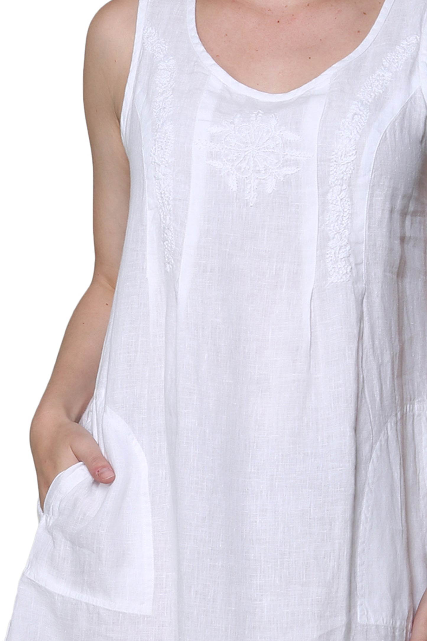 Linen Sleeveless Embroidered Dress - La Cera