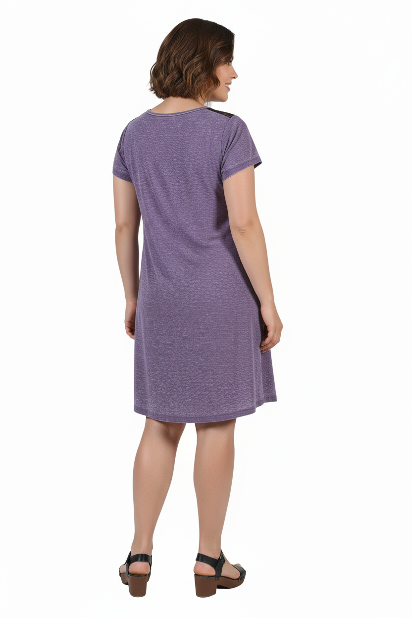 Plus Size Soft & Supple Knit Dress with Lace Trim - La Cera