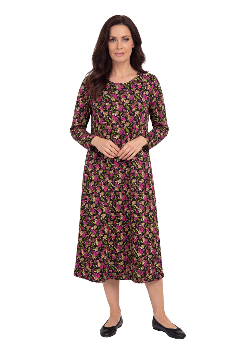 La Cera Vestido evasé de punto de algodón con estampado floral