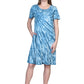 La Cera Cotton Knit Short Sleeve Blue Tie-Dye Dress - La Cera