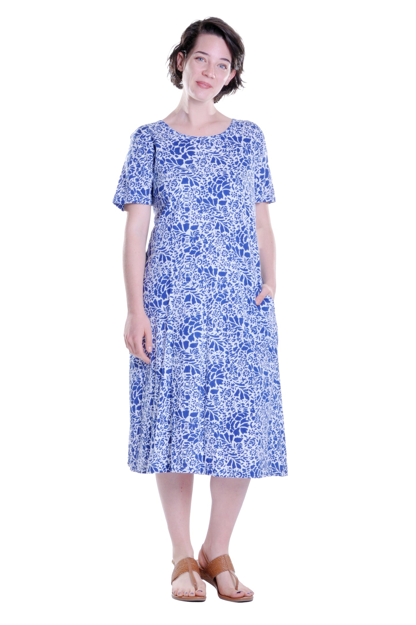 La Cera Cotton Jersey Knit Floral A-Line Dress - La Cera