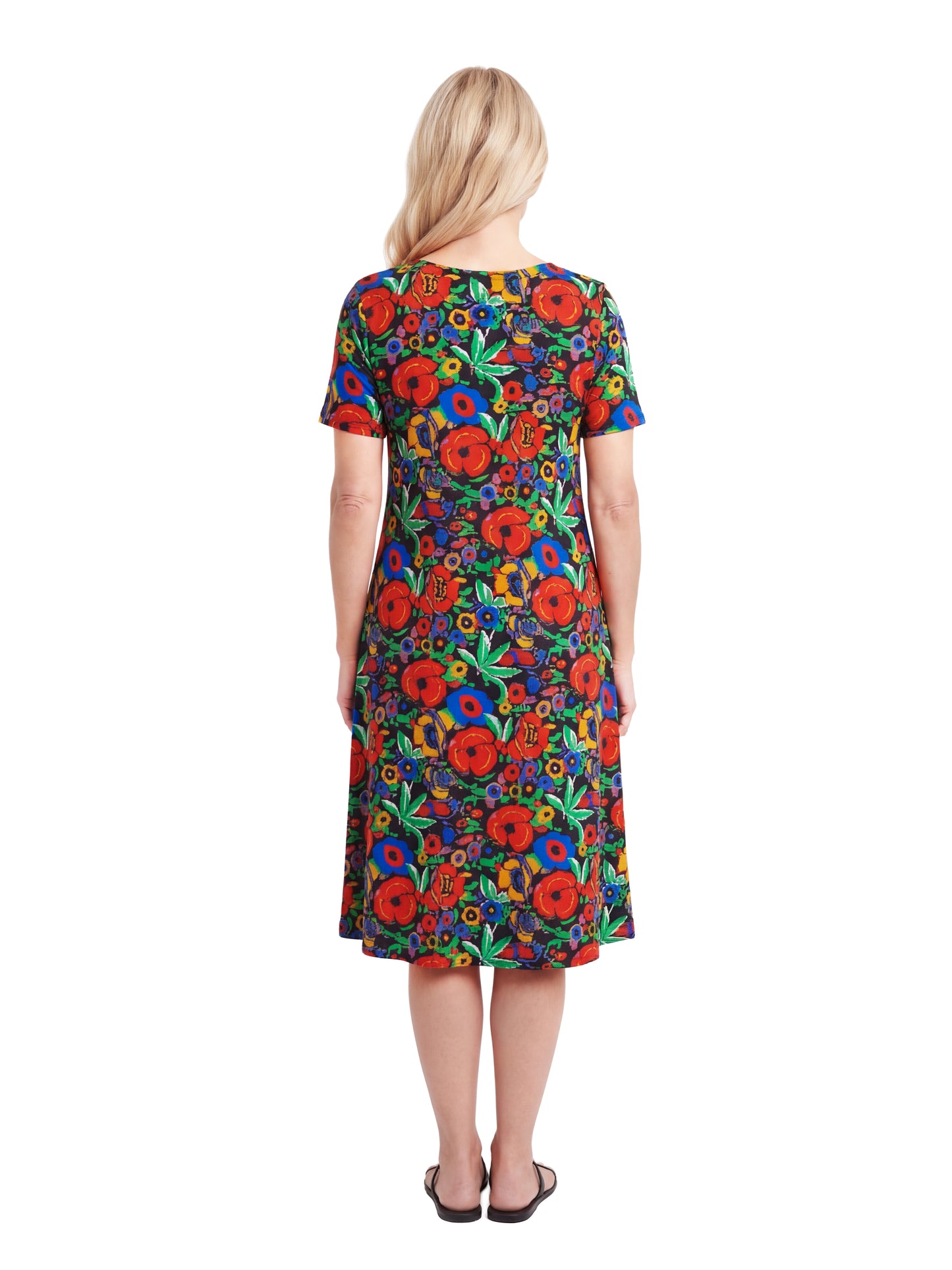 La Cera Printed 100% Cotton Knit A-Line Dress - La Cera