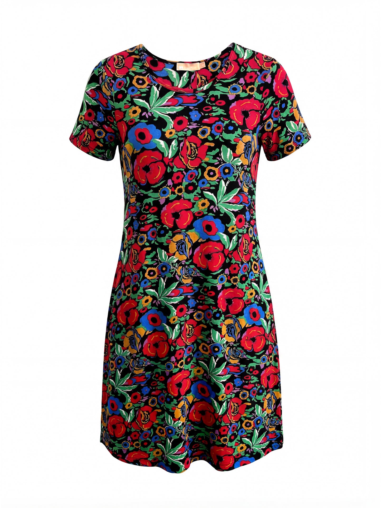 La Cera Printed 100% Cotton Knit A-Line Dress - La Cera