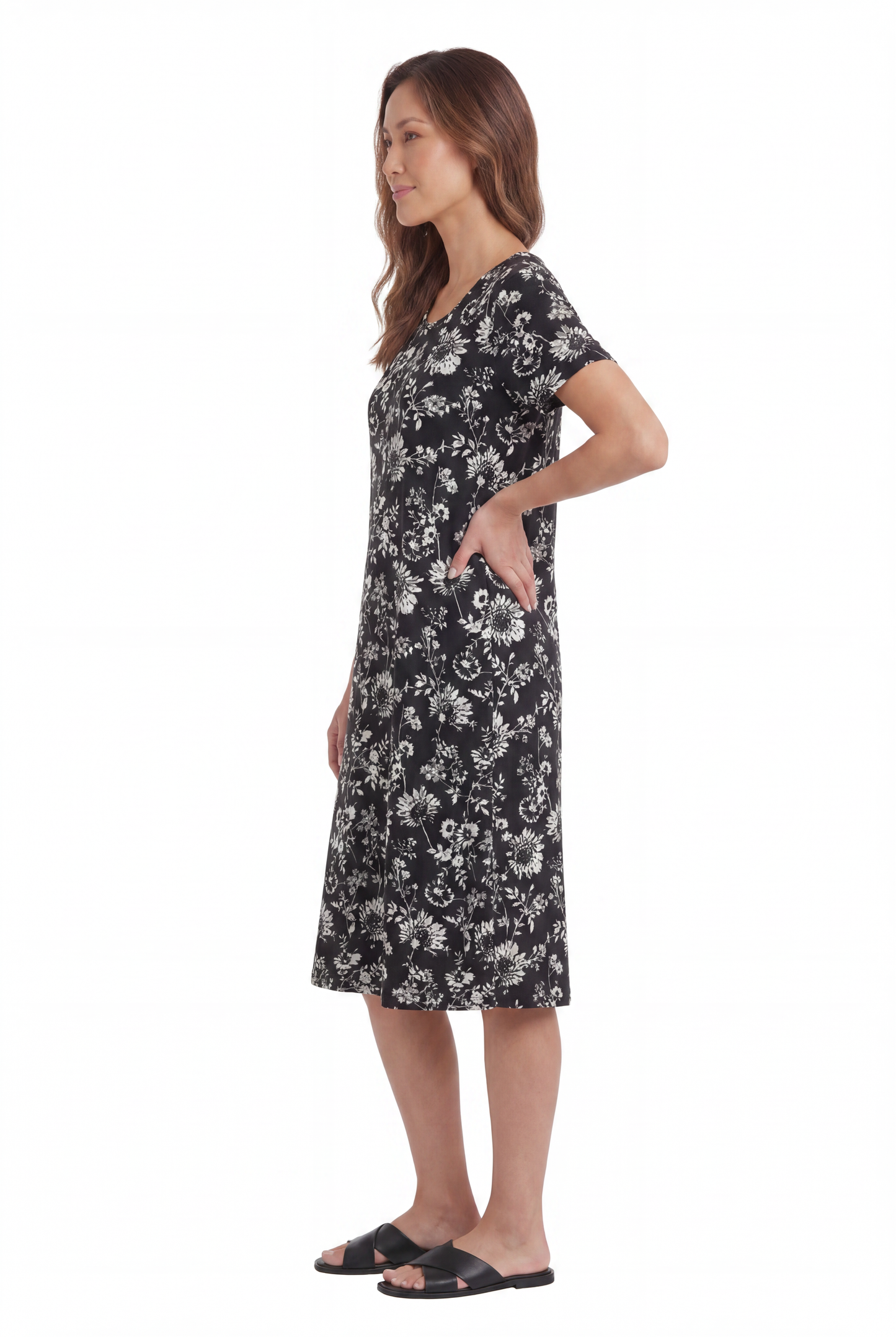 La Cera White Flower Printed A-Line Dress - La Cera