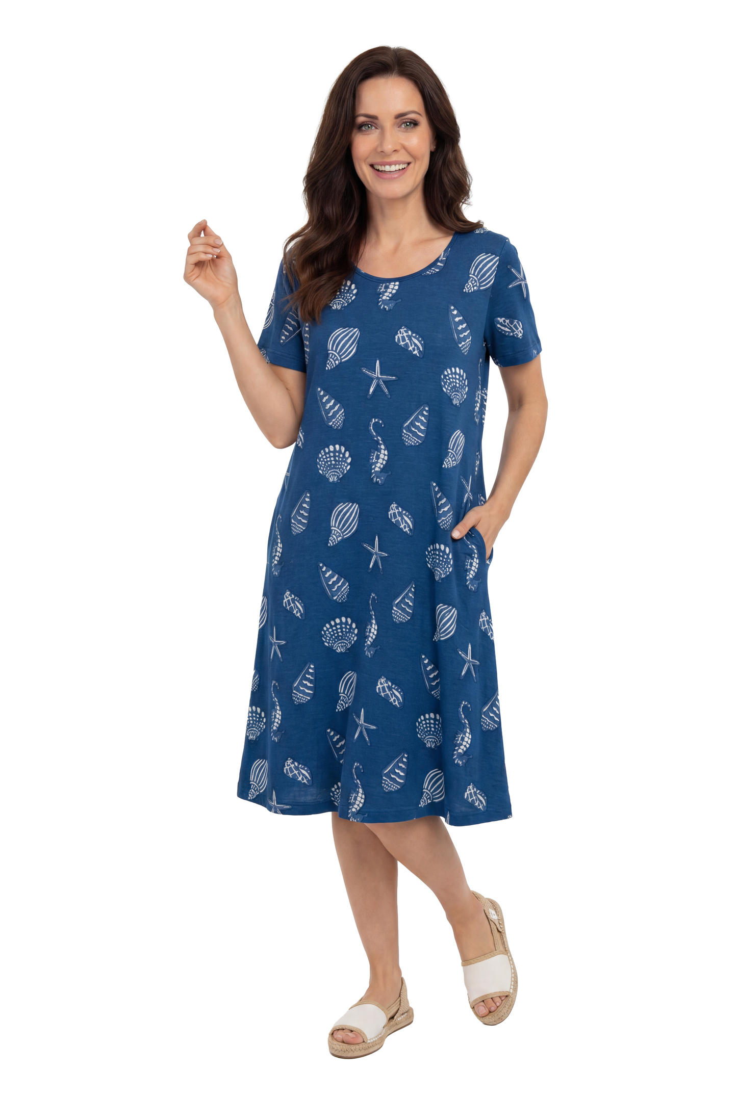 La Cera Seashell Seahorse Printed A-Line Dress