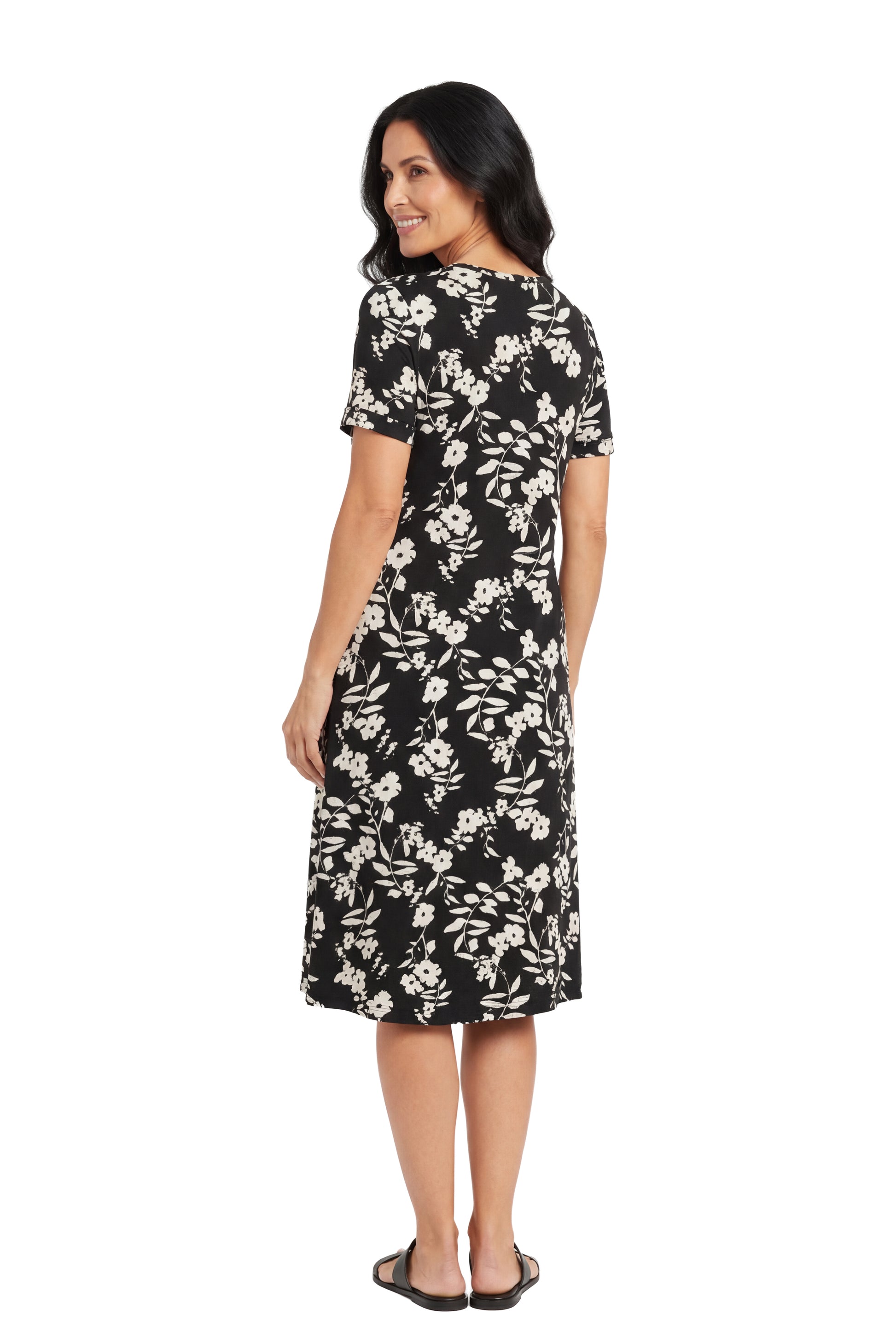 La Cera White Floral Vine Printed A-Line Dress - La Cera