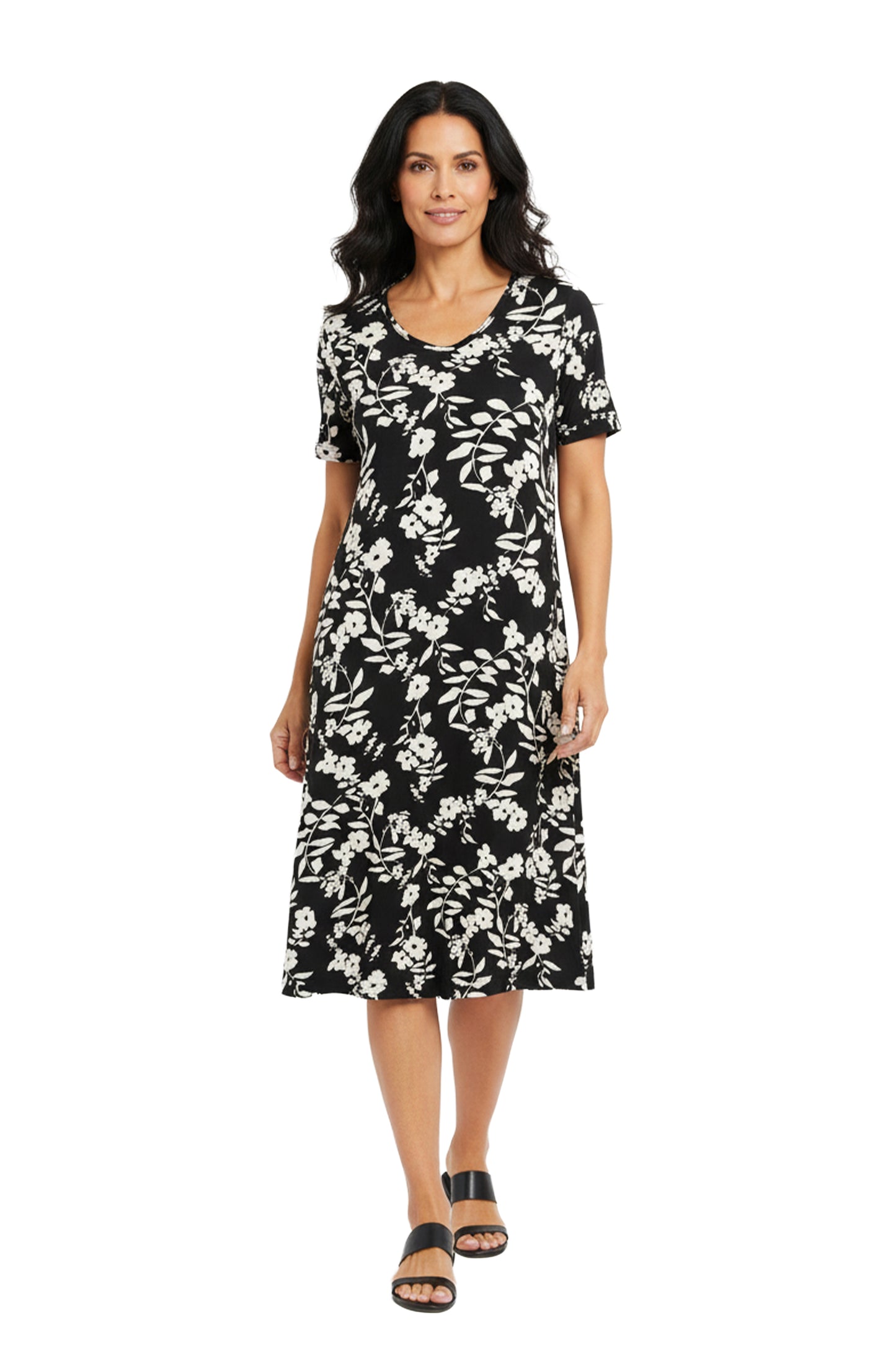 La Cera White Floral Vine Printed A-Line Dress - La Cera