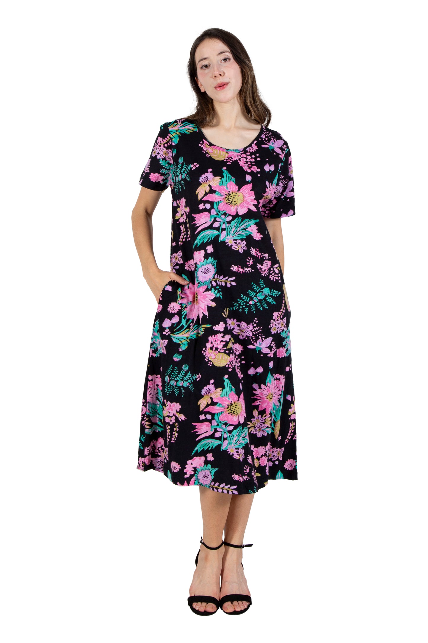 La Cera Rainforest Floral Printed A-Line Dress