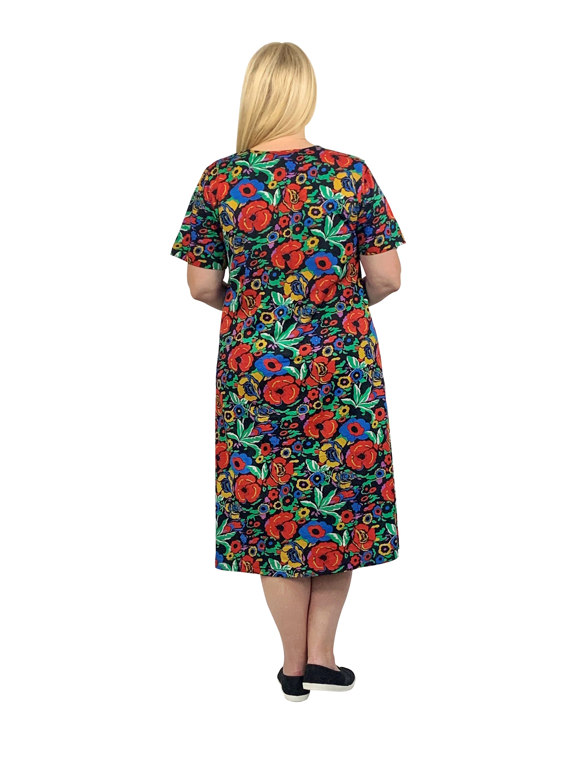 La Cera Plus Size Printed Cotton Knit A-Line Dress - La Cera