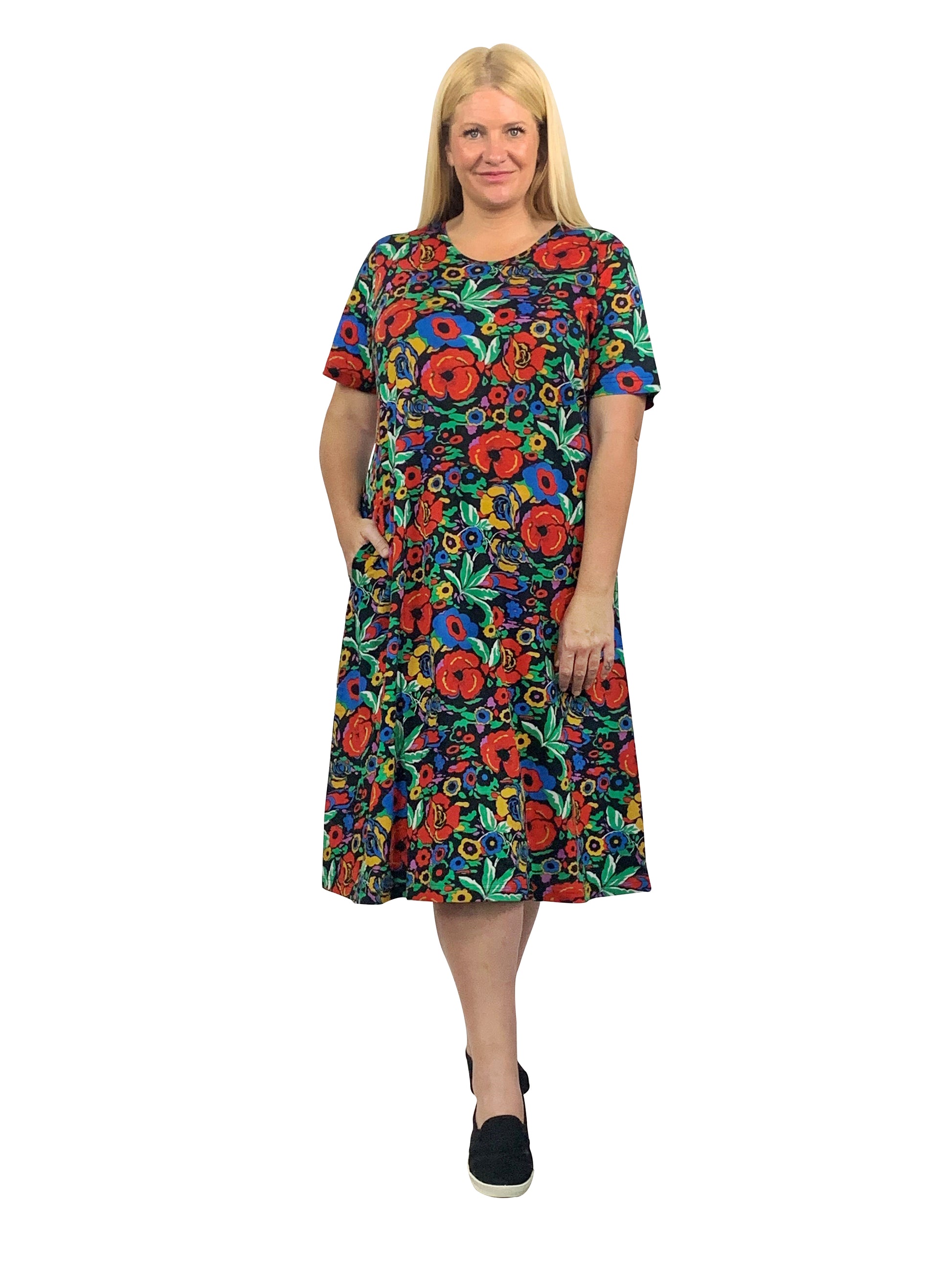 La Cera Plus Size Printed Cotton Knit A-Line Dress - La Cera