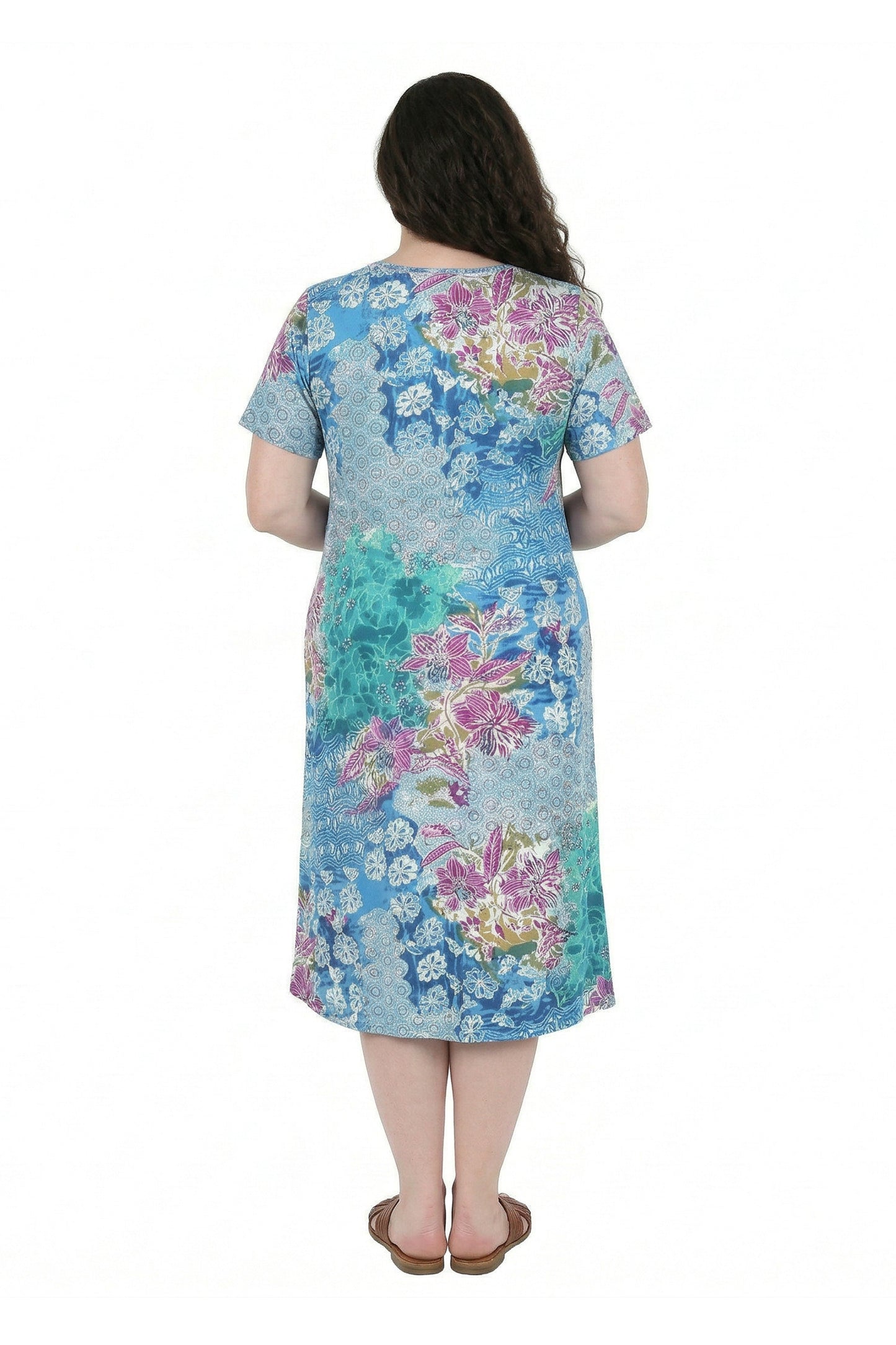 Plus Size La Cera Cotton Floral Jersey Knit A-Line Dress - La Cera