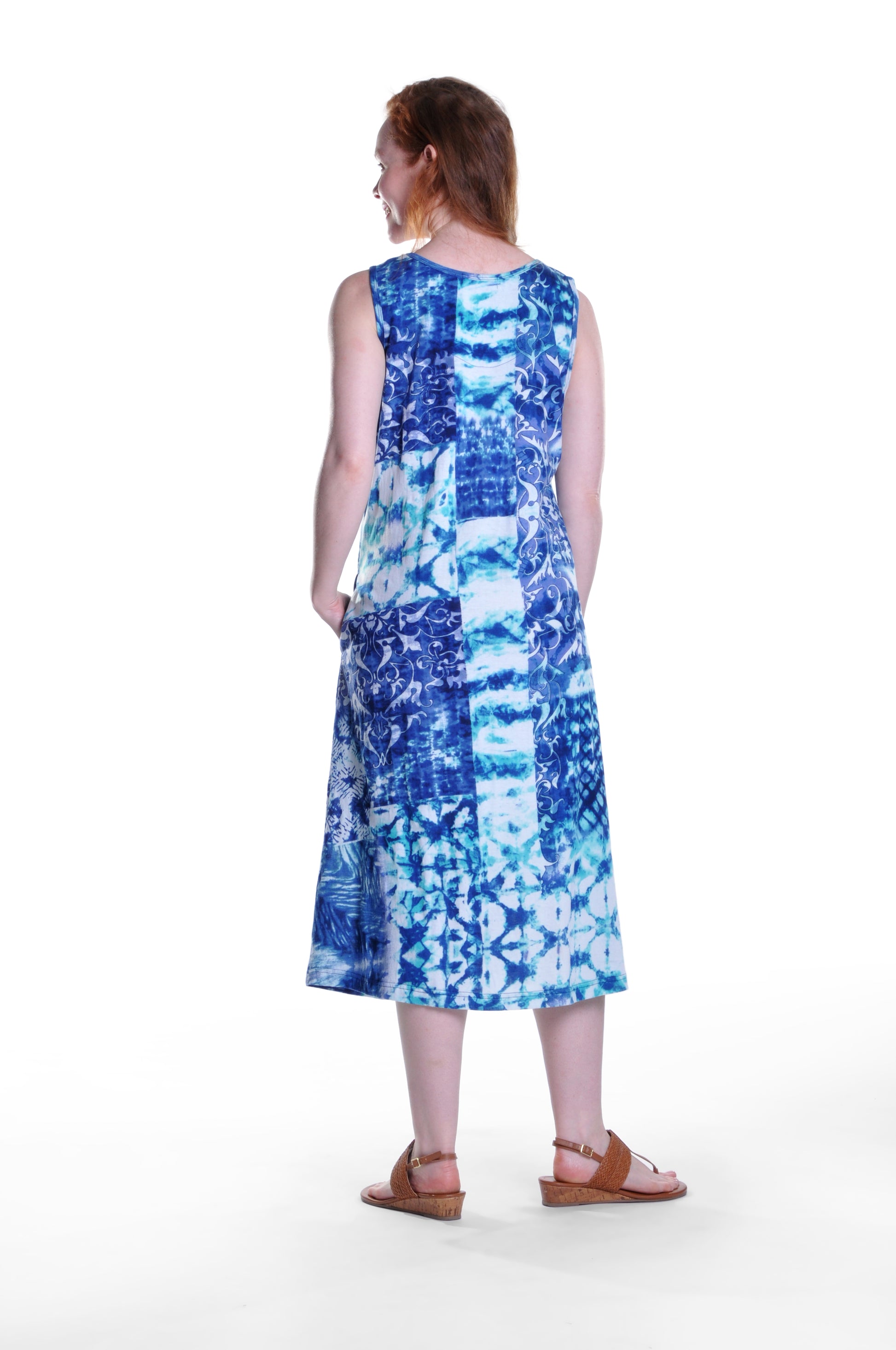 La Cera Sleeveless Cotton Knit Batik Print Dress - La Cera