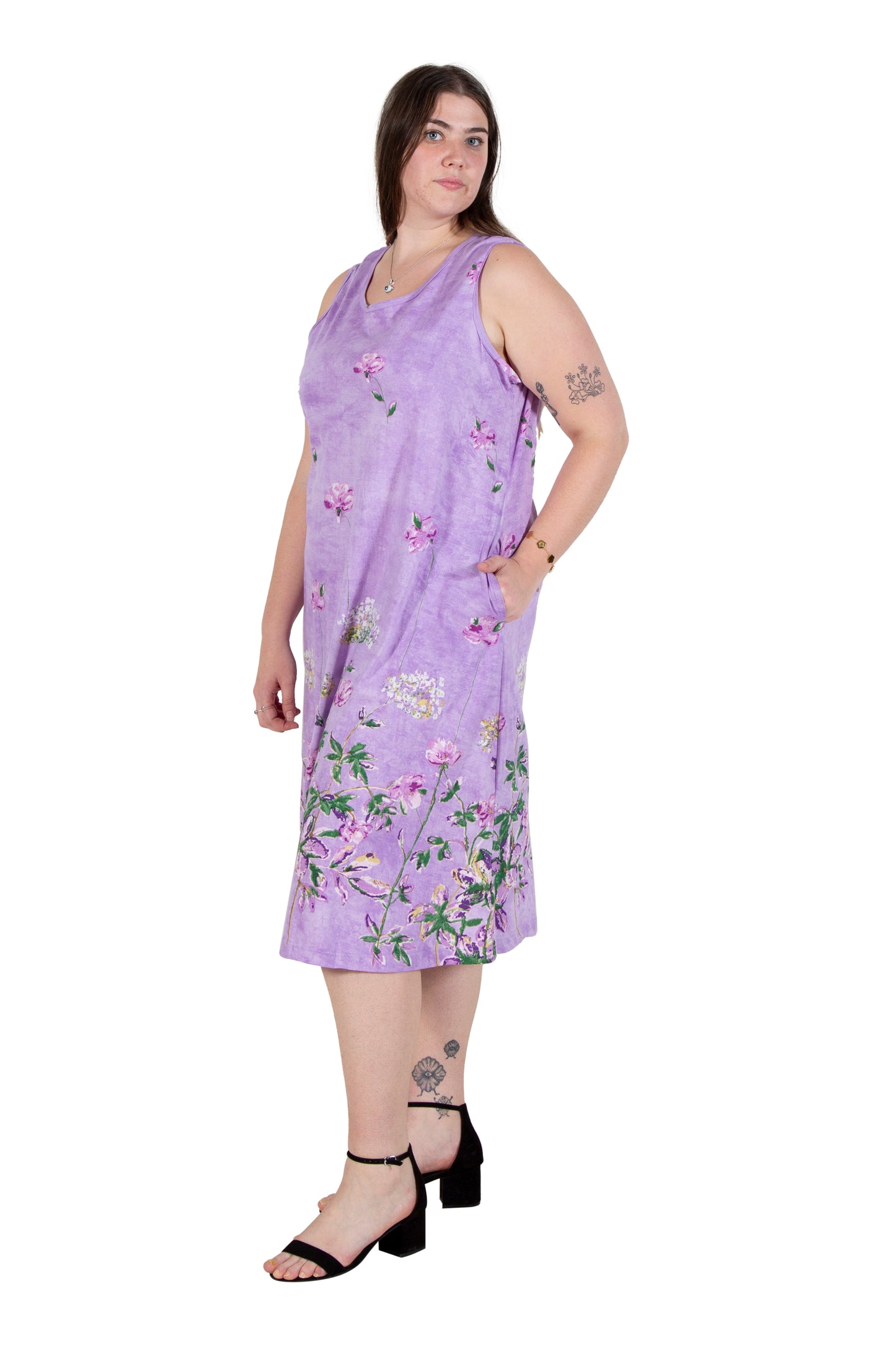 Plus Size La Cera Sleeveless Printed A-Line Cotton Jersey Knit Dress - La Cera