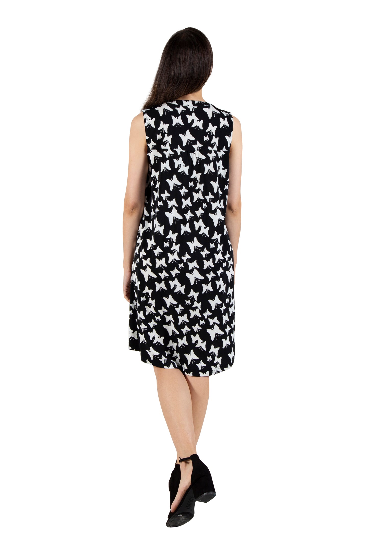 La Cera Sleeveless Butterfly Print Dress