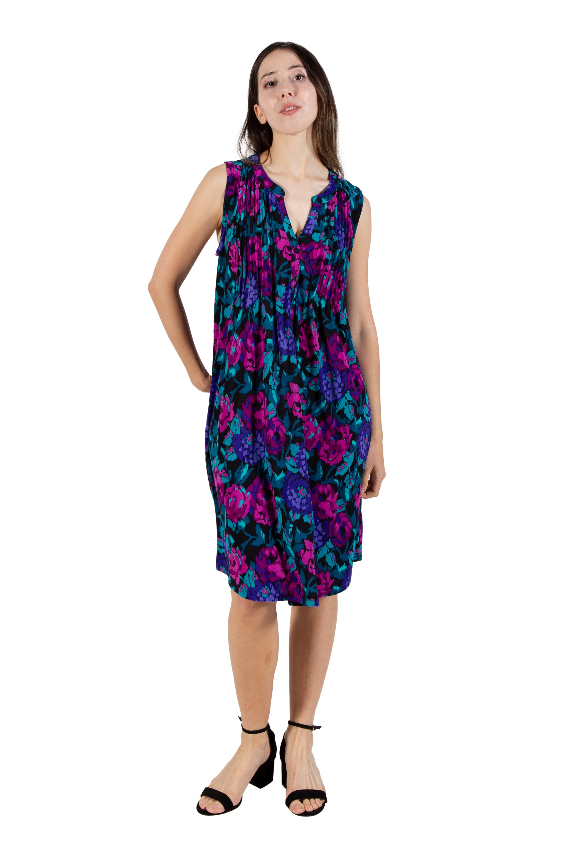 La Cera Sleeveless Impressionistic Print Dress - La Cera