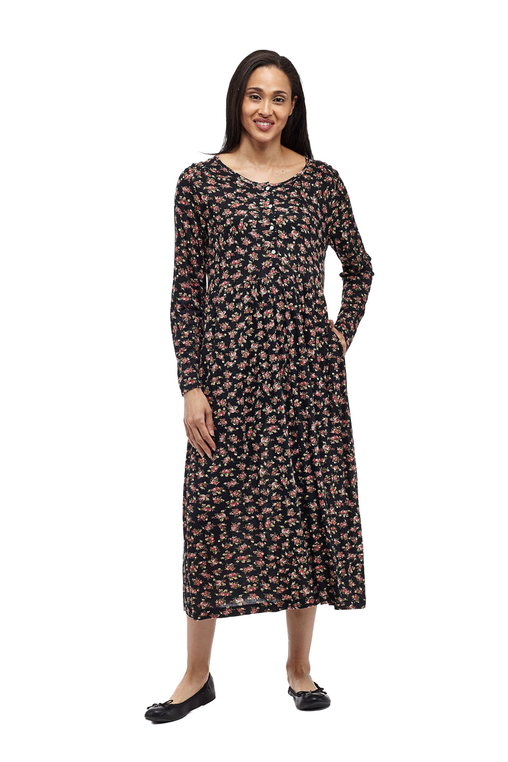La Cera Floral Button Front Knit Dress