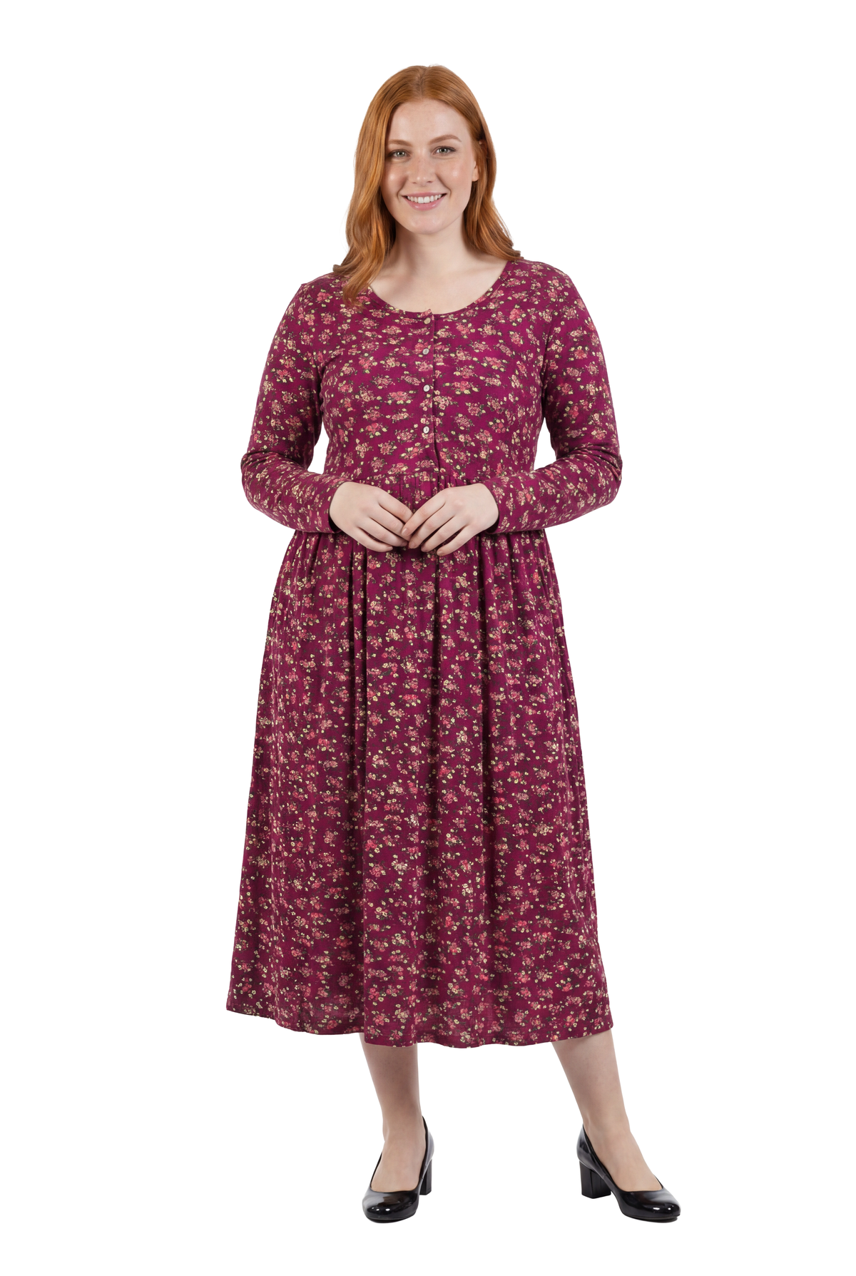 La Cera Floral Button Front Knit Dress