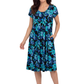 La Cera Tropical Blue Hibiscus Pleat Front Dress