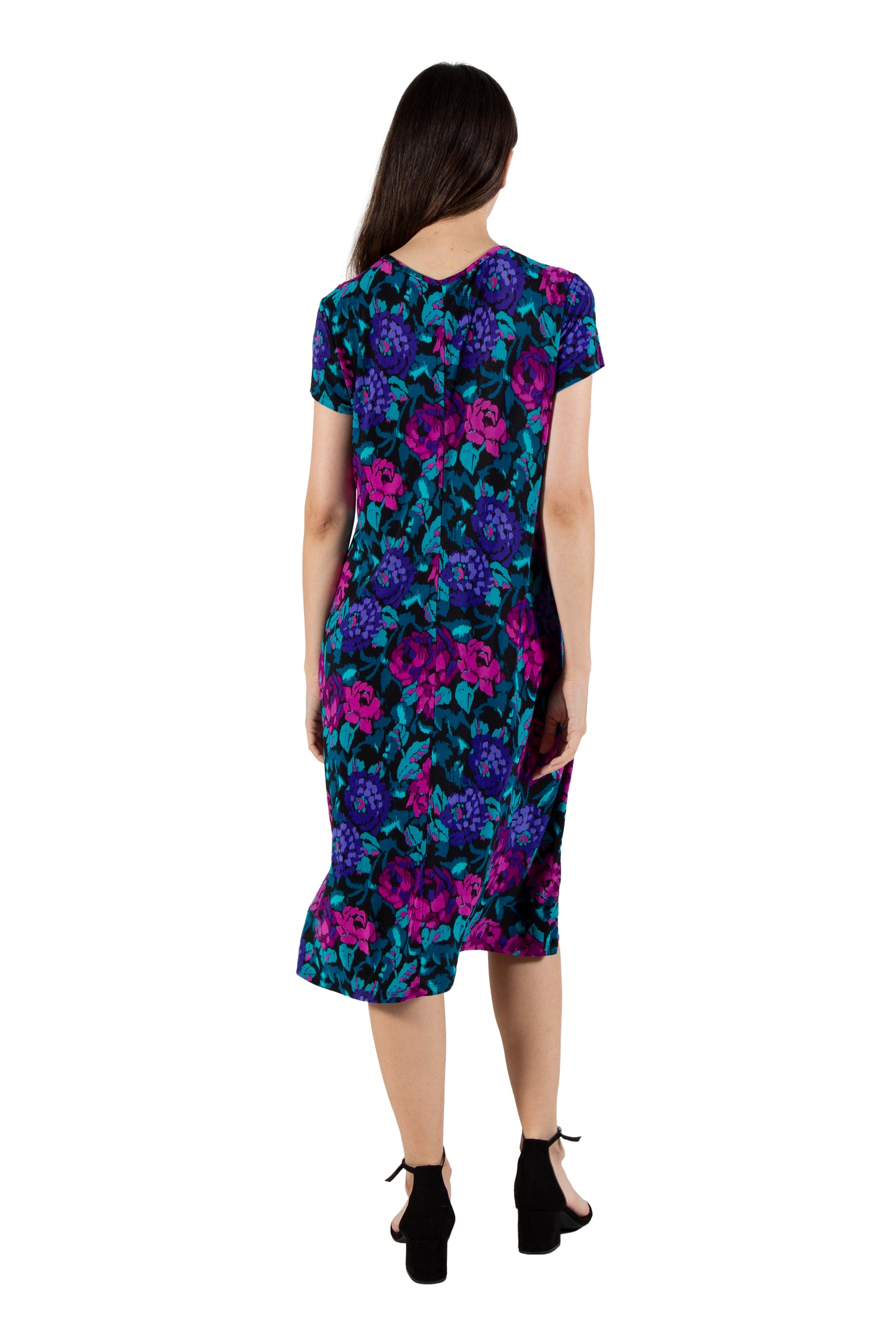 La Cera Impressionistic Floral Pleat Front Dress