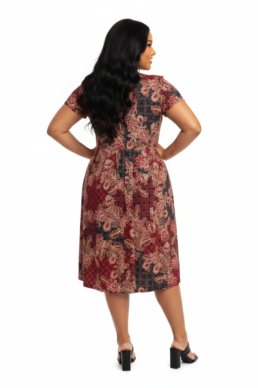 La Cera Plus Mosaic Paisley Print Pleat Front Dress
