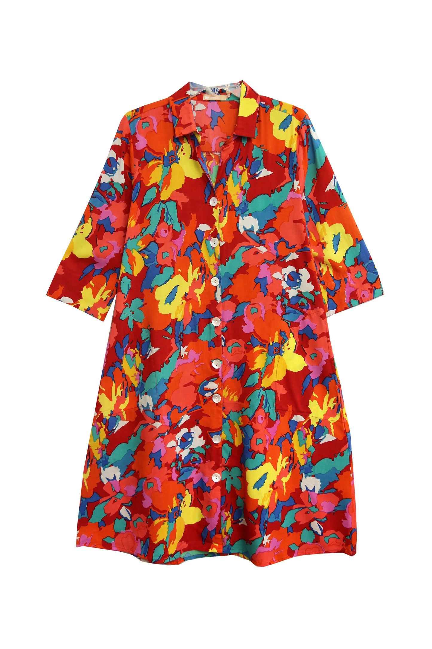 La Cera Summer Floral Printed Button Front Shirt Dress - La Cera
