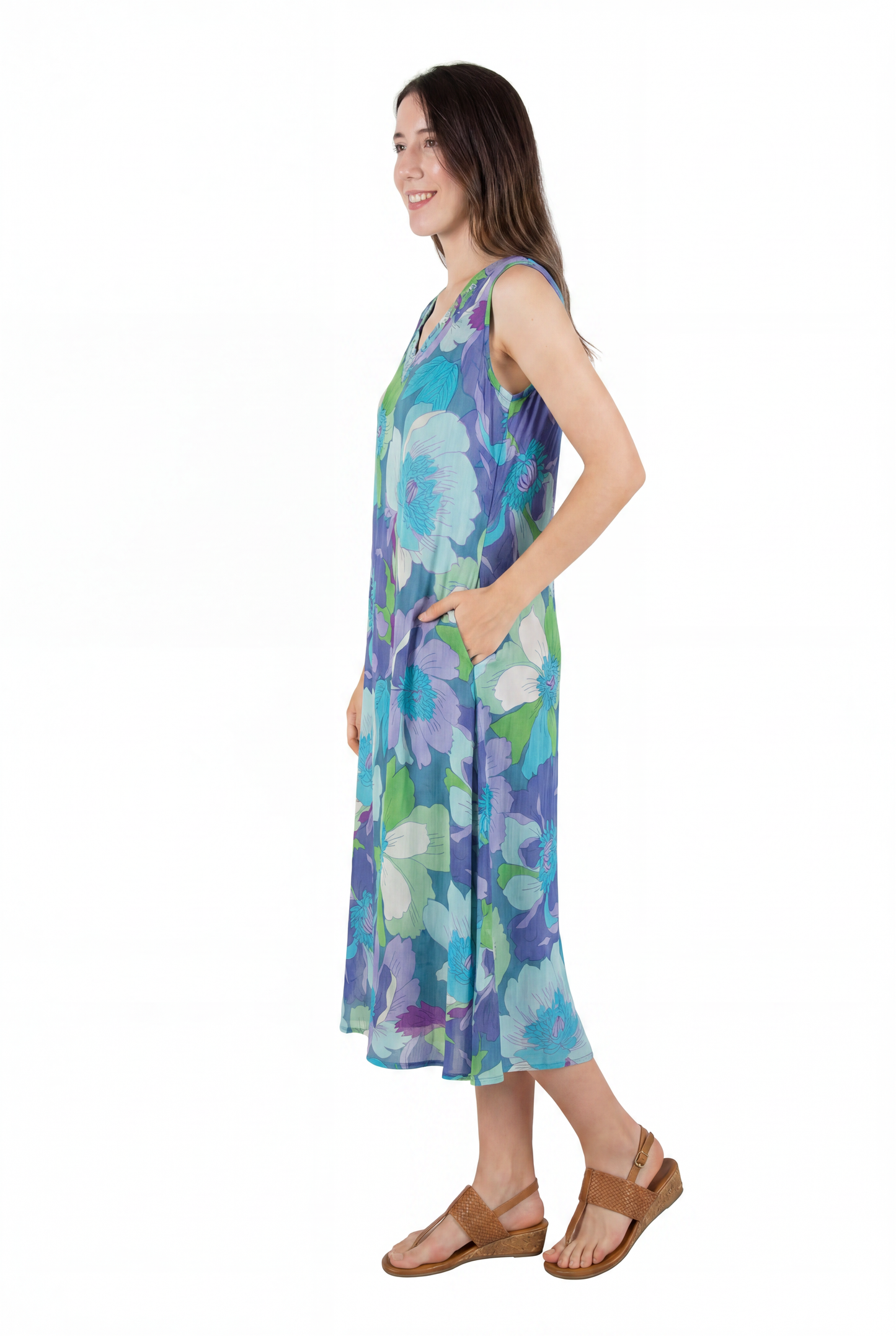 La Cera Sleeveless V-Neck Retro Floral Dress - La Cera