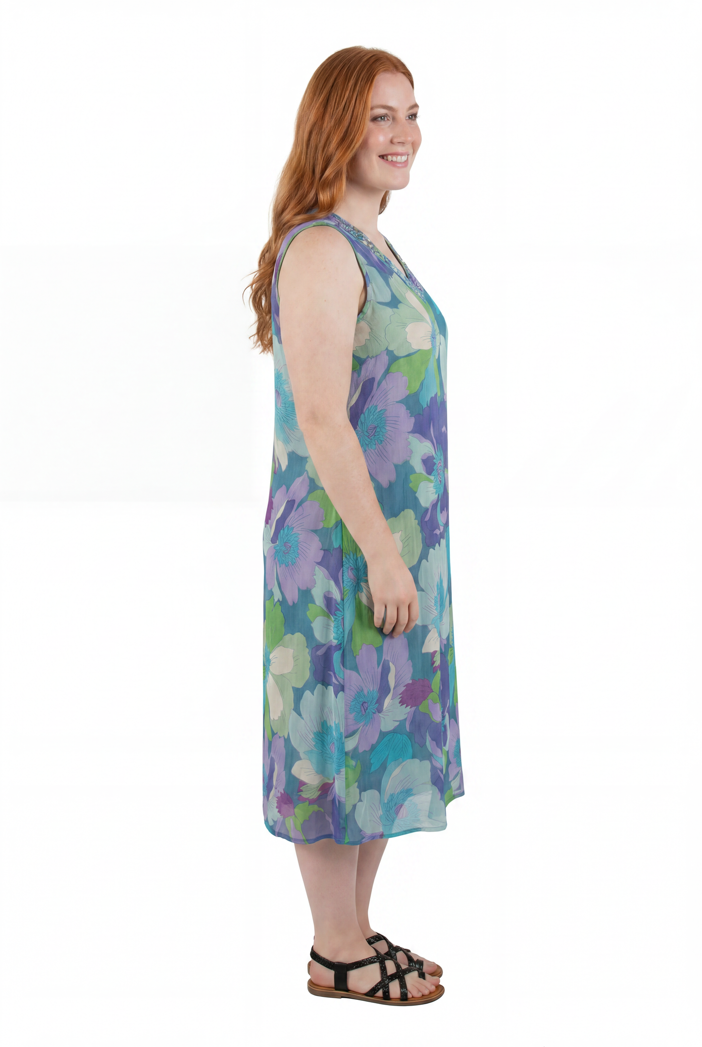 La Cera Sleeveless V-Neck Retro Floral Dress - La Cera