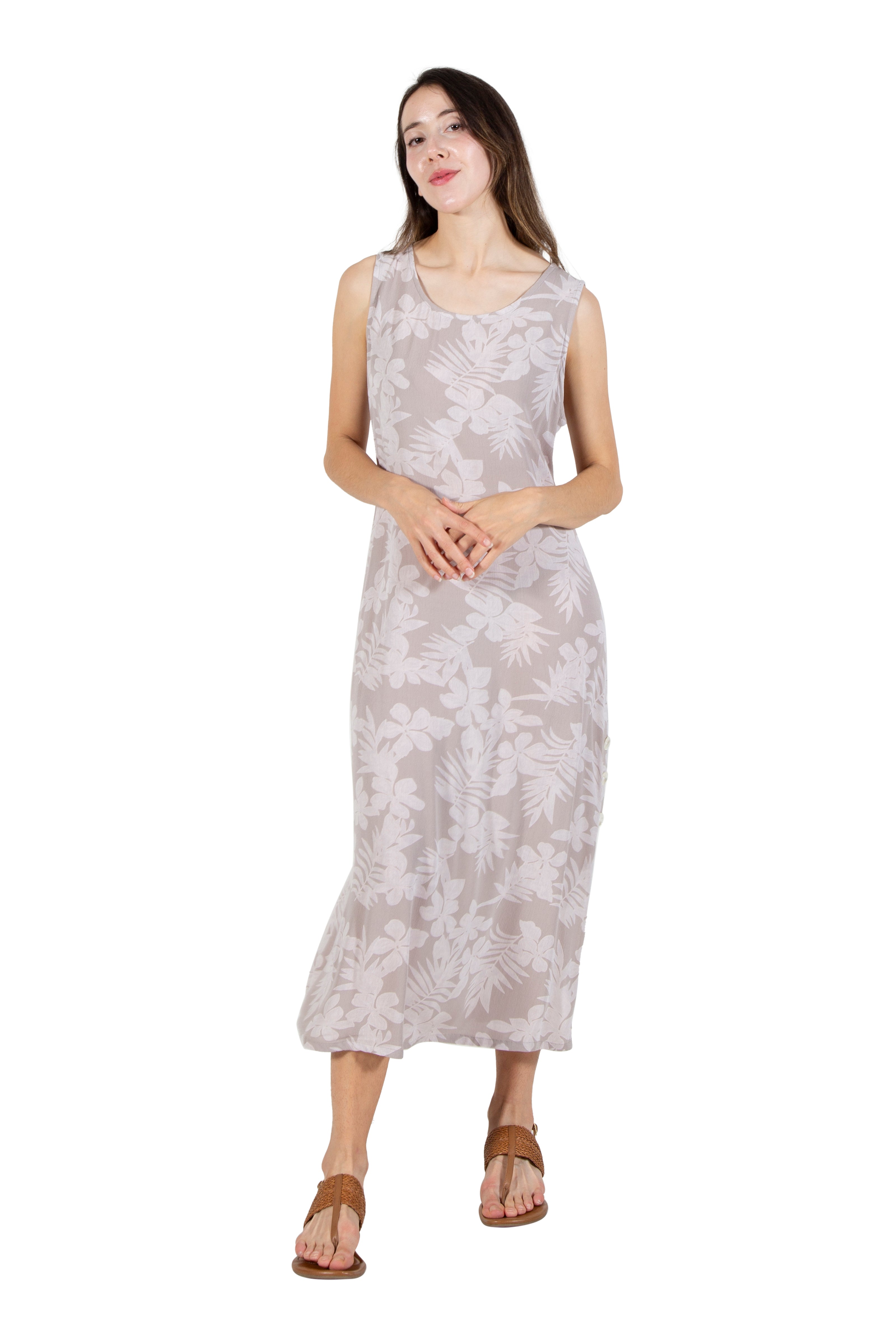 La Cera Sleeveless Floral Tonal Printed A-Line Dress - La Cera
