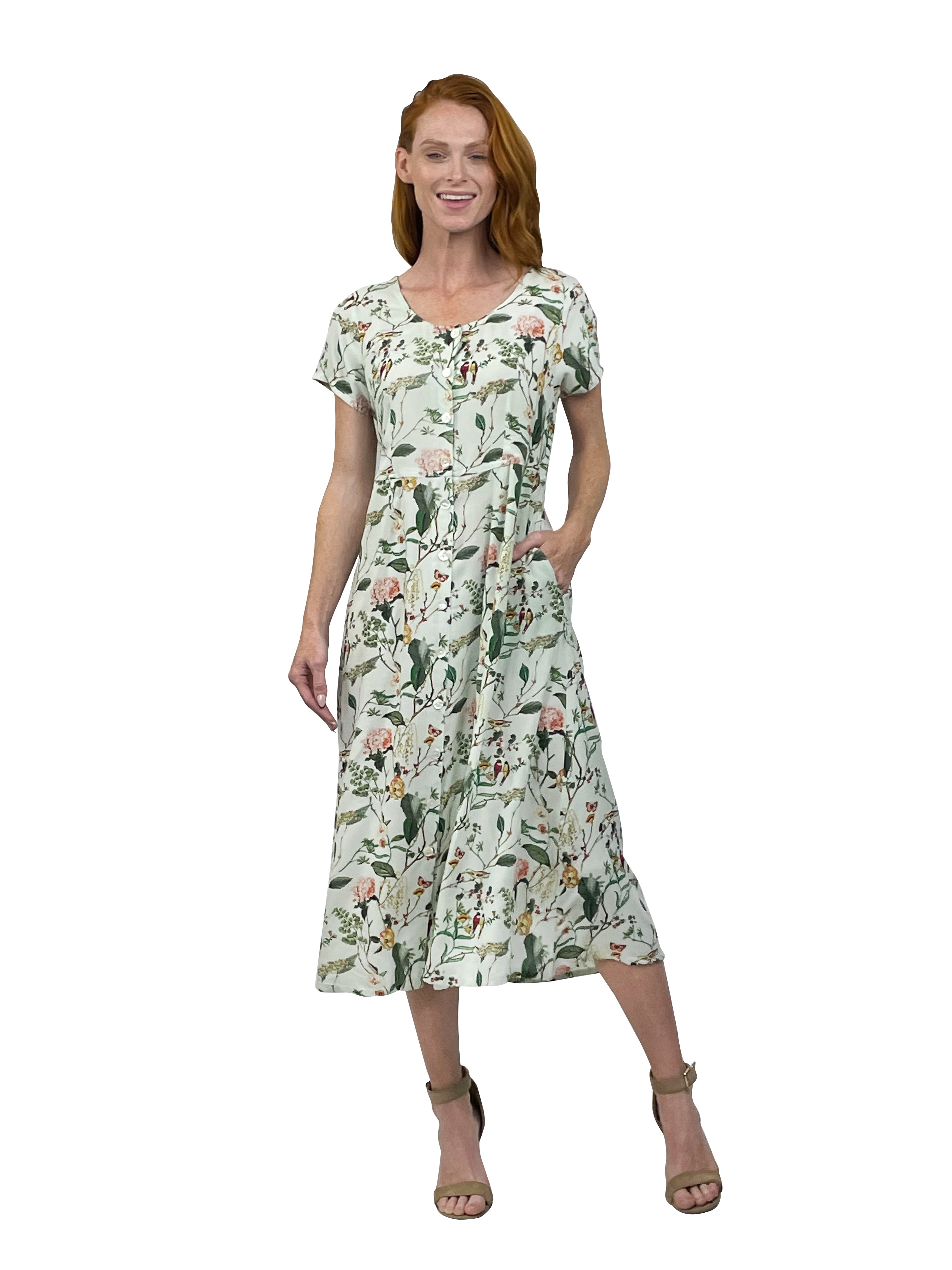 La Cera Button Front Rayon Print Dress - La Cera