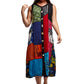 Novelty Button Patchwork Rayon Print Dress - La Cera
