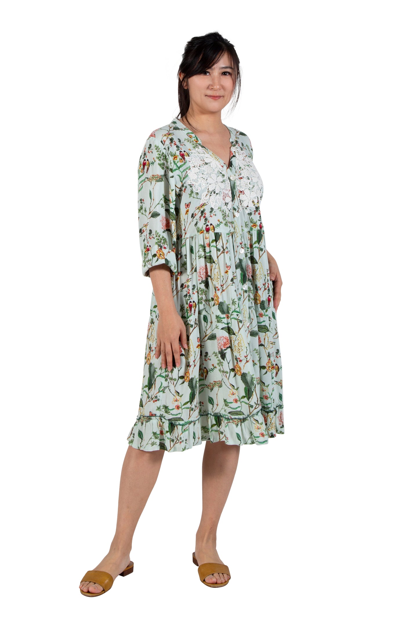 La Cera Lace Applique Lovebird Floral Dress