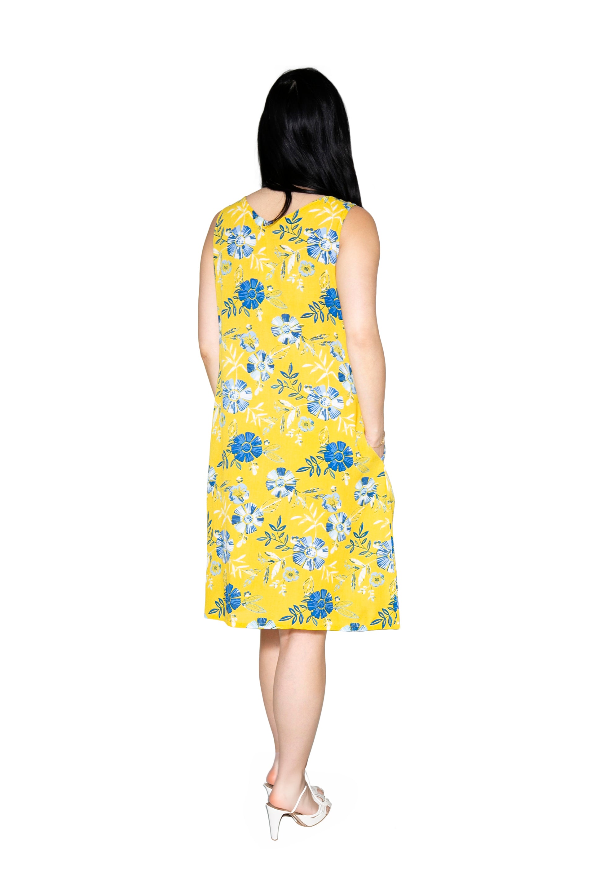 La Cera Cornflower Floral Sleeveless Sundress - La Cera