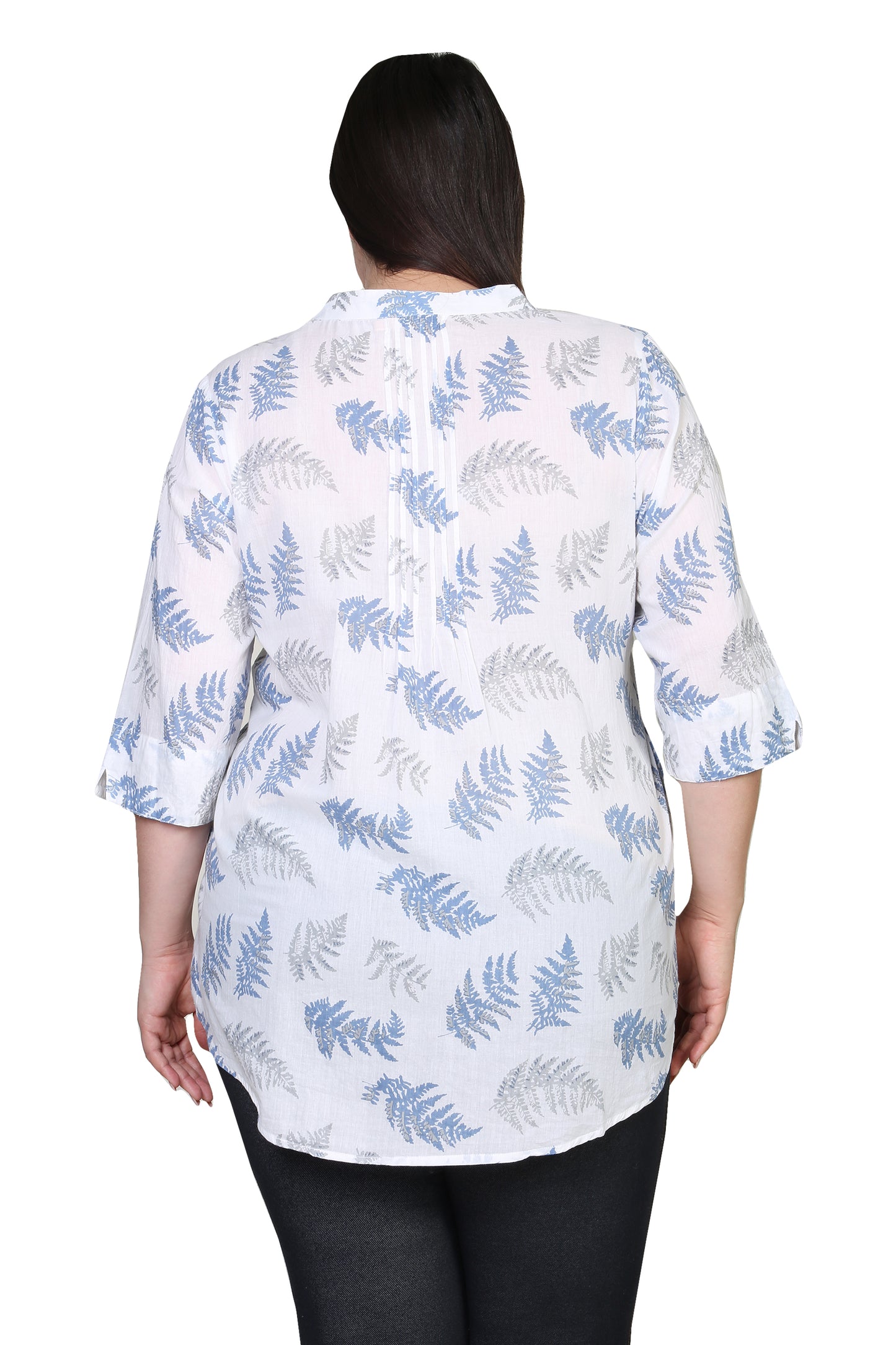 Pleat Front Printed Cotton Top - Plus Size