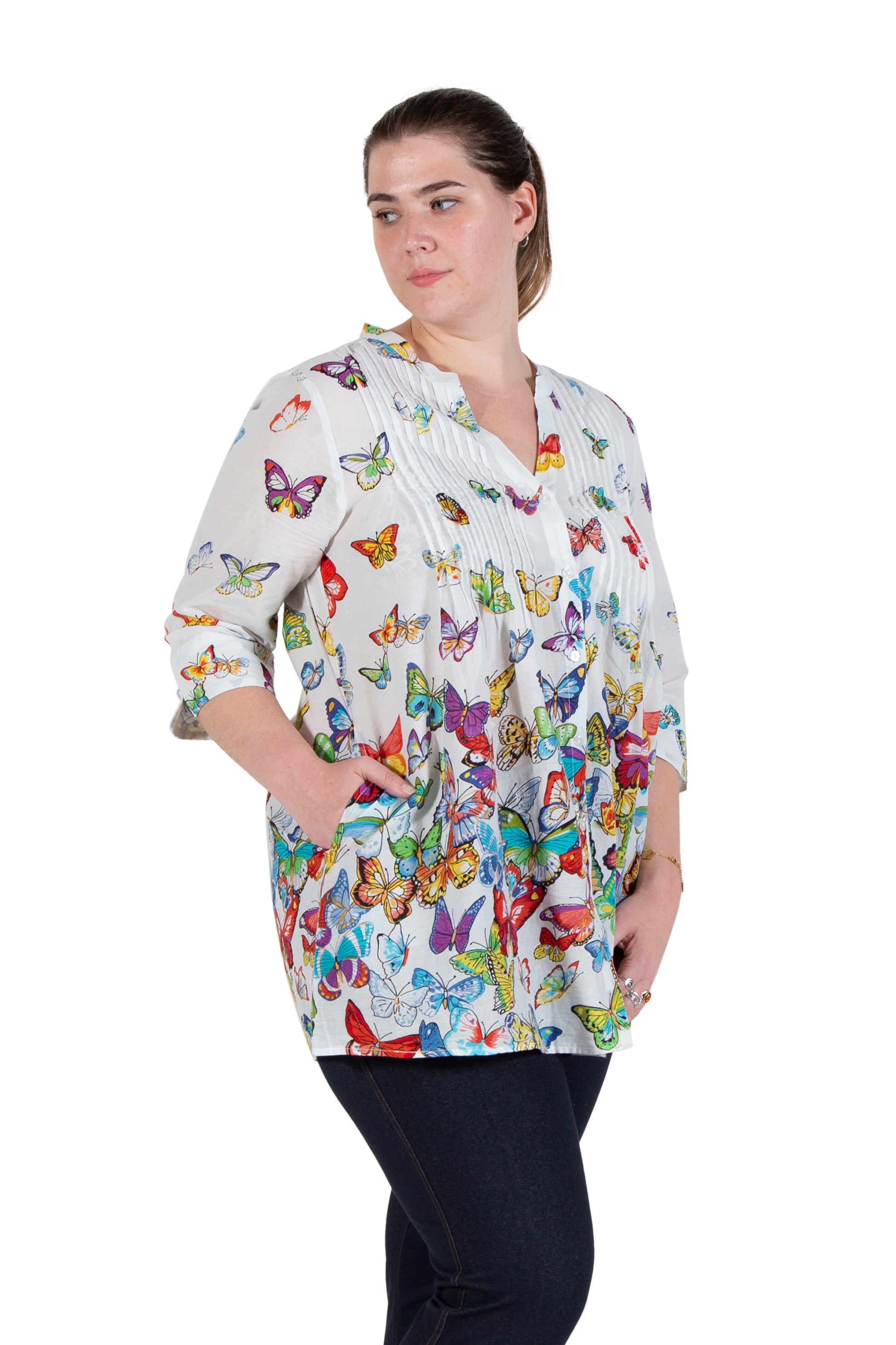 La Cera Plus Size Butterfly Garden Tunic - La Cera