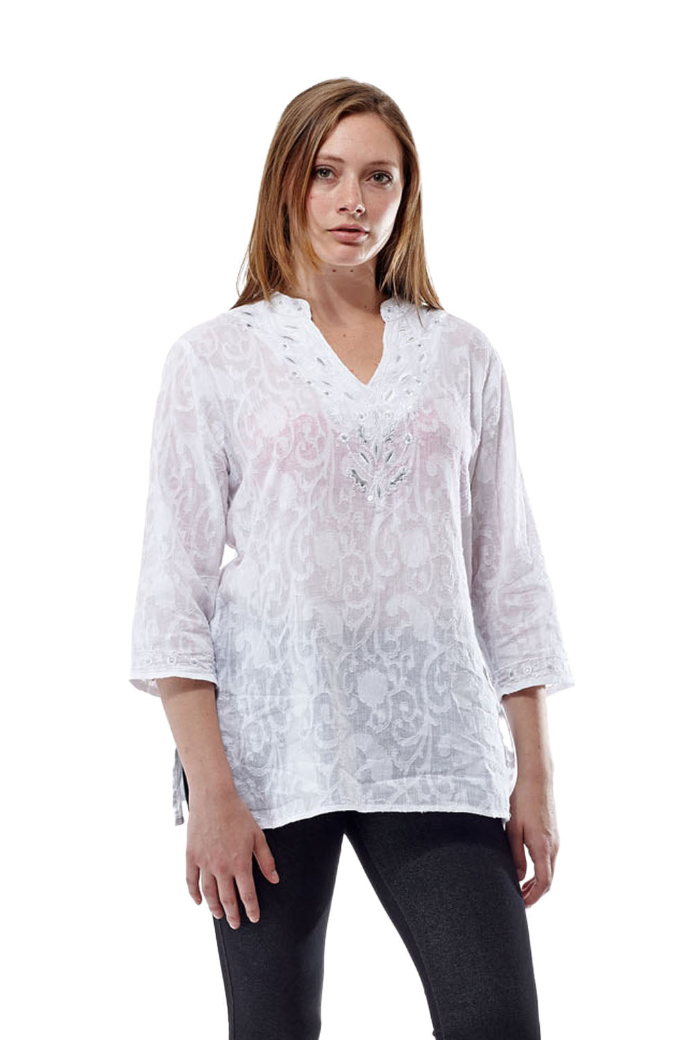 La Cera Embroidered and Beaded Jacquard Cotton Tunic - La Cera