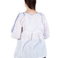 La Cera Plus Size 3/4 Sleeve Stripe Embroidered Peasant Top - La Cera