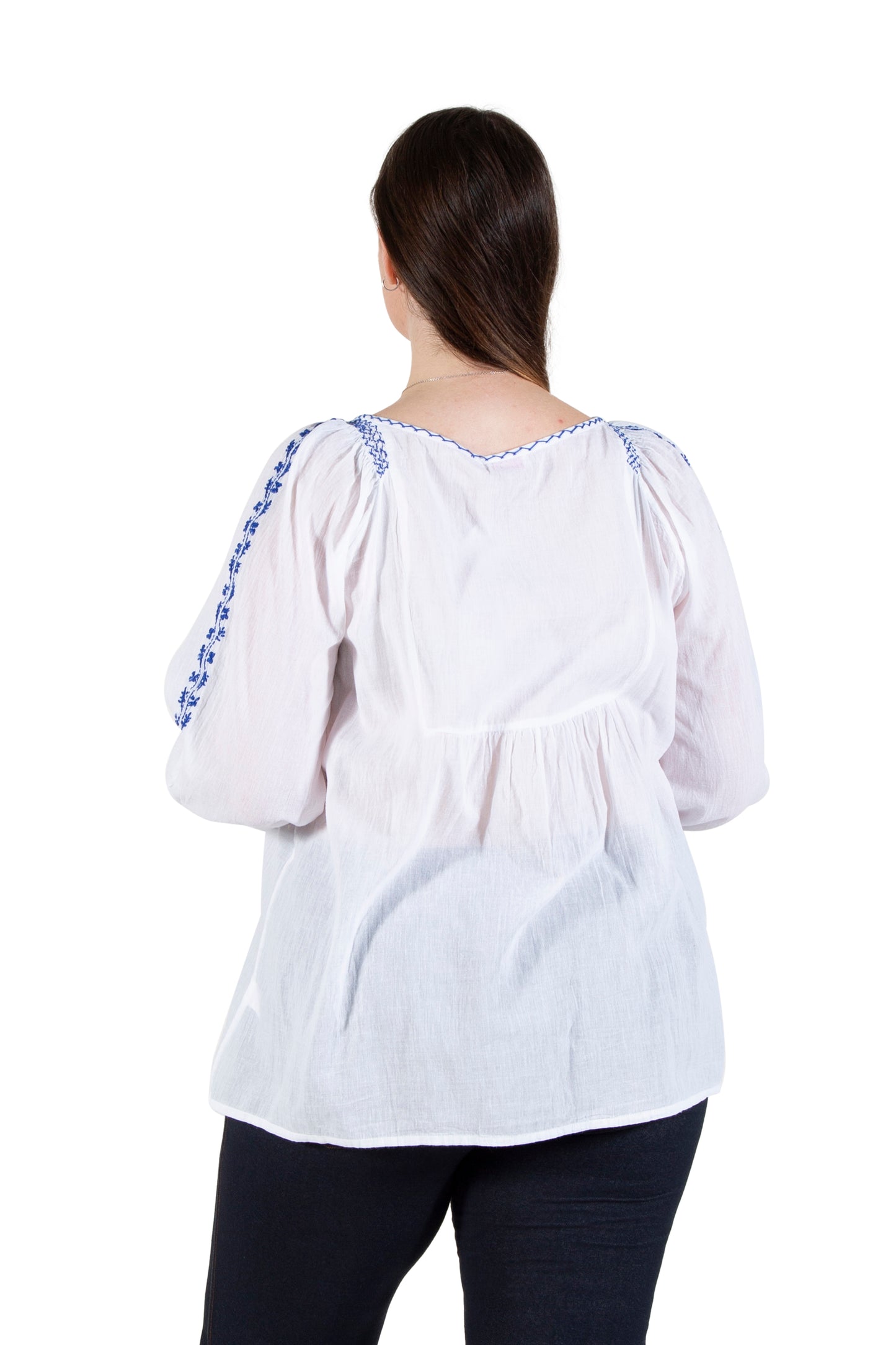 La Cera Plus Size 3/4 Sleeve Stripe Embroidered Peasant Top - La Cera