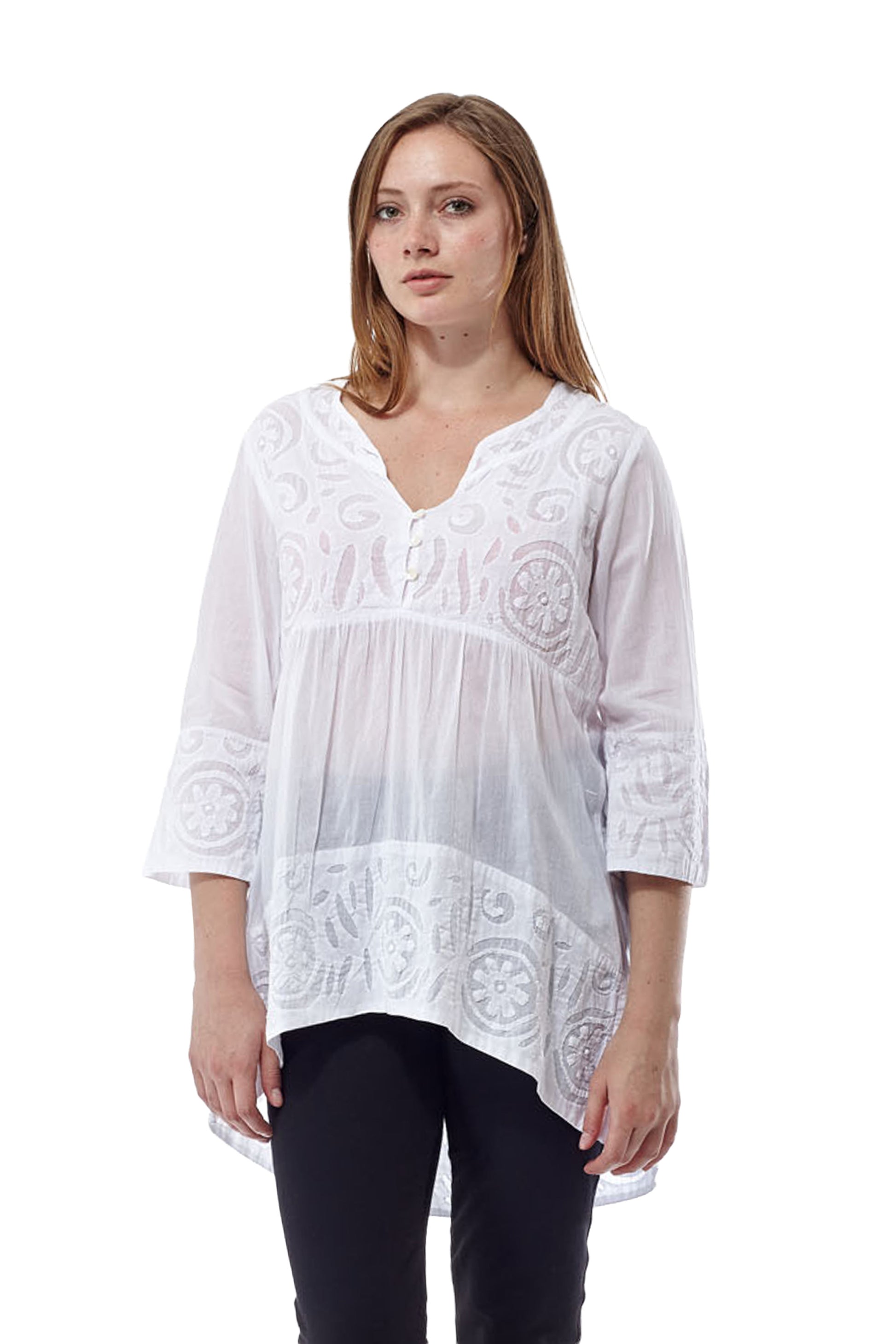 La Cera Applique Trimmed Tunic Top - La Cera