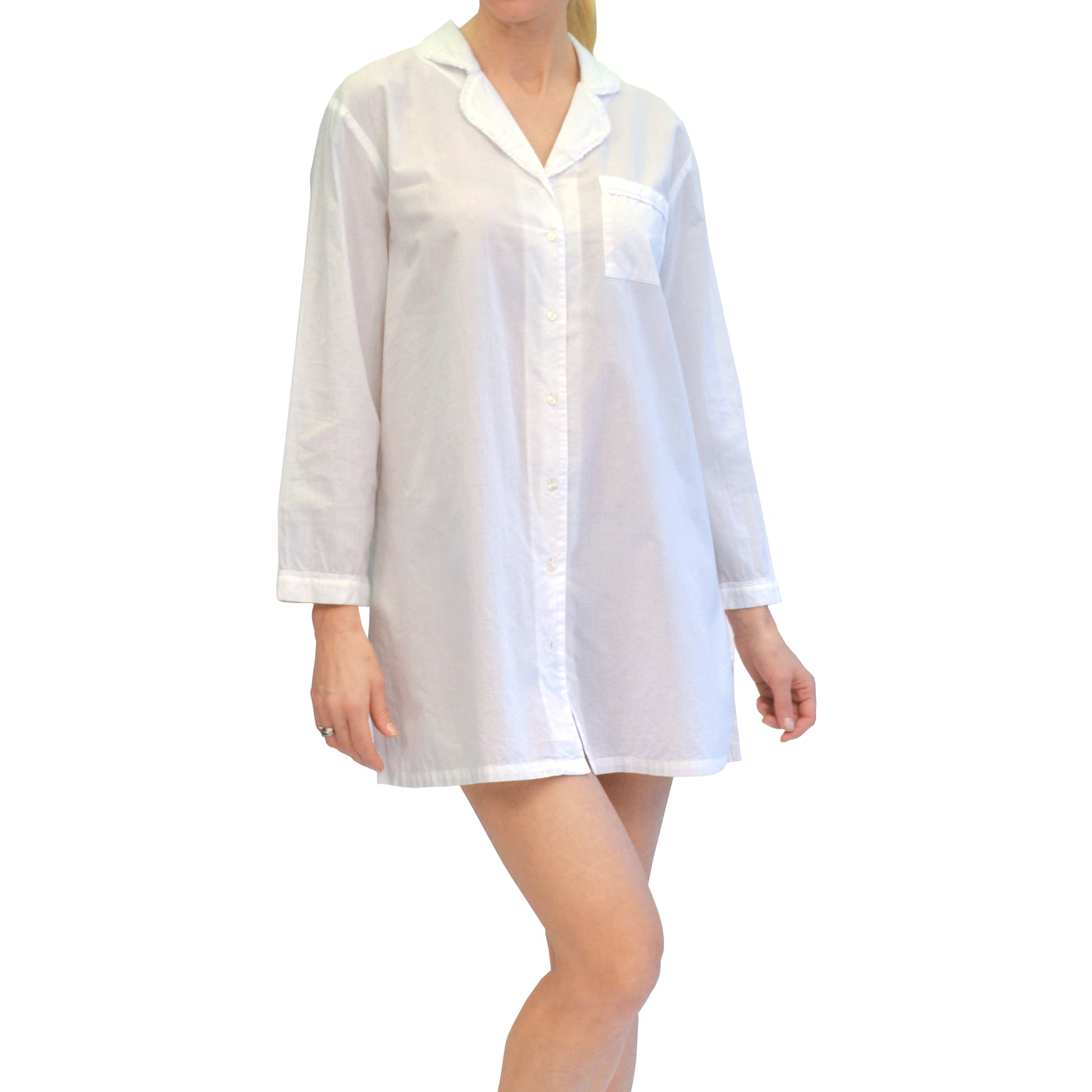 La Cera Plus Size Long Sleeve Cotton Nightshirt - La Cera