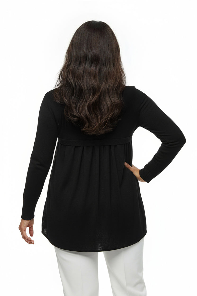 Top tipo suéter con cuello redondo y espalda de georgette La Cera talla grande
