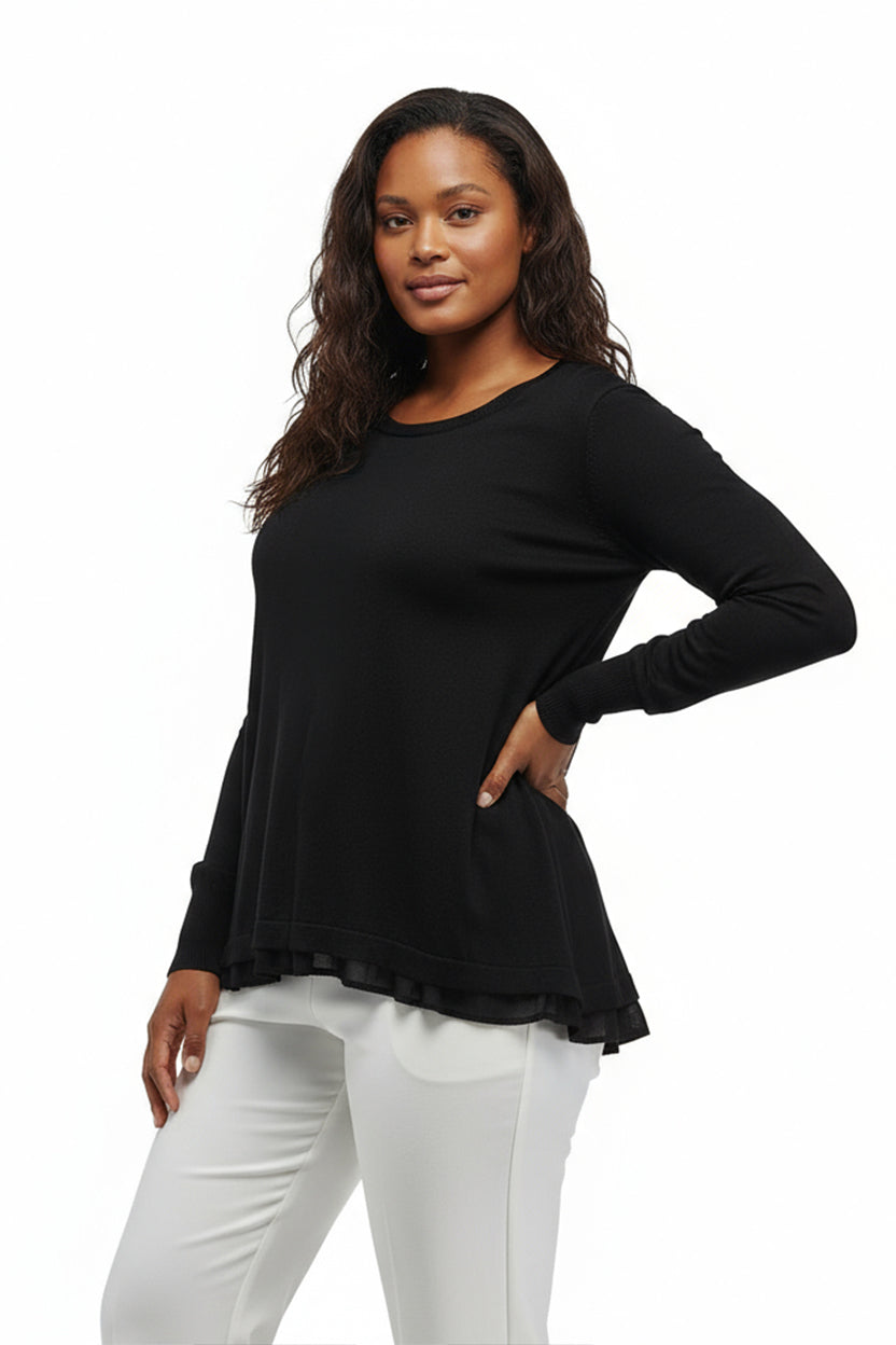 Top tipo suéter con cuello redondo y espalda de georgette La Cera talla grande