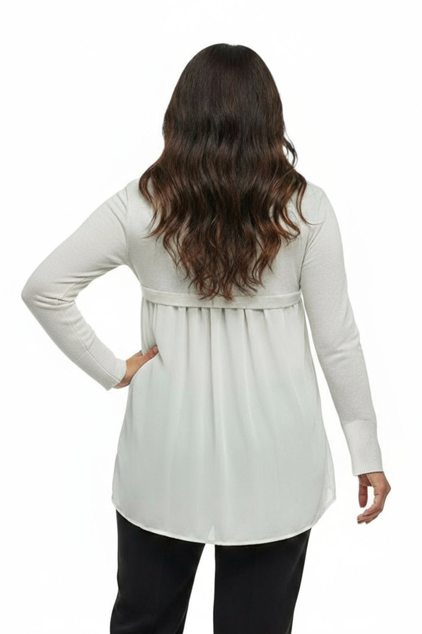 Top tipo suéter con cuello redondo y espalda de georgette La Cera talla grande
