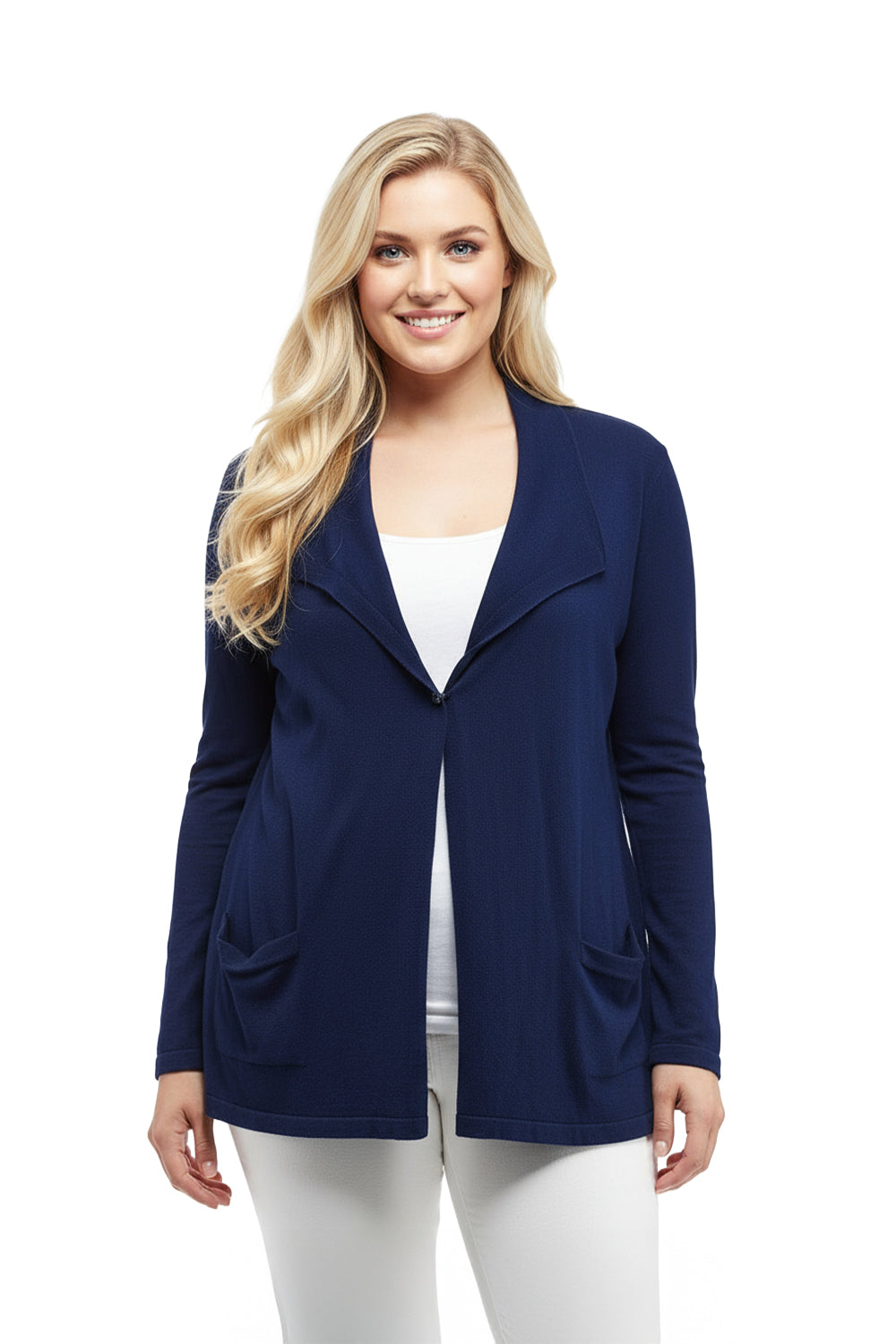 Plus Size La Cera Long Sleeve Waterfall Cardigan - La Cera